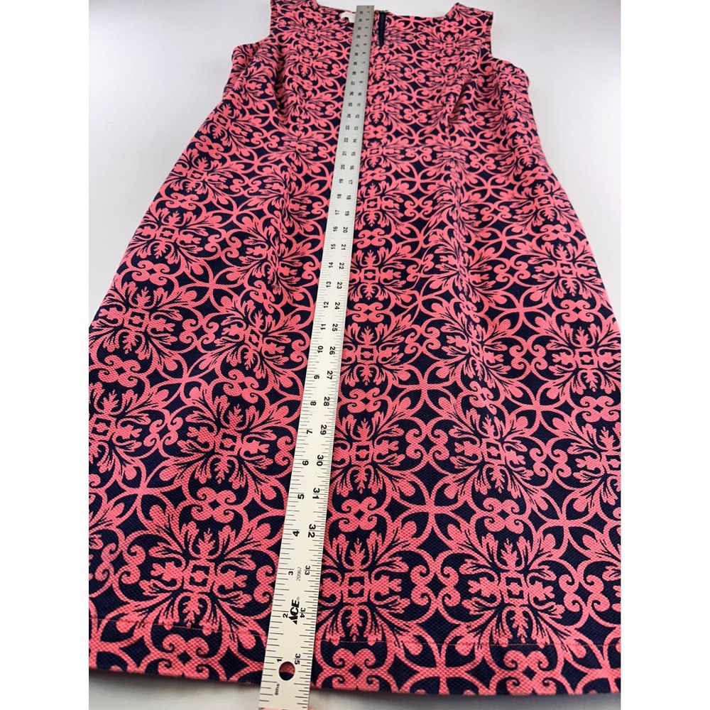 Talbots Shift Dress Women 8 Pink Navy Blue Damask Medallion Sleeveless Notched - Picture 6 of 12